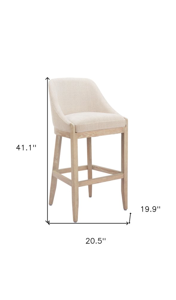 31" Beige and Natural Fabric and Solid Wood Bar Height Bar Chair HomeRoots