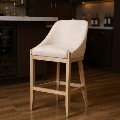 31" Beige And Natural Fabric And Solid Wood Bar Height Bar Chair HomeRoots