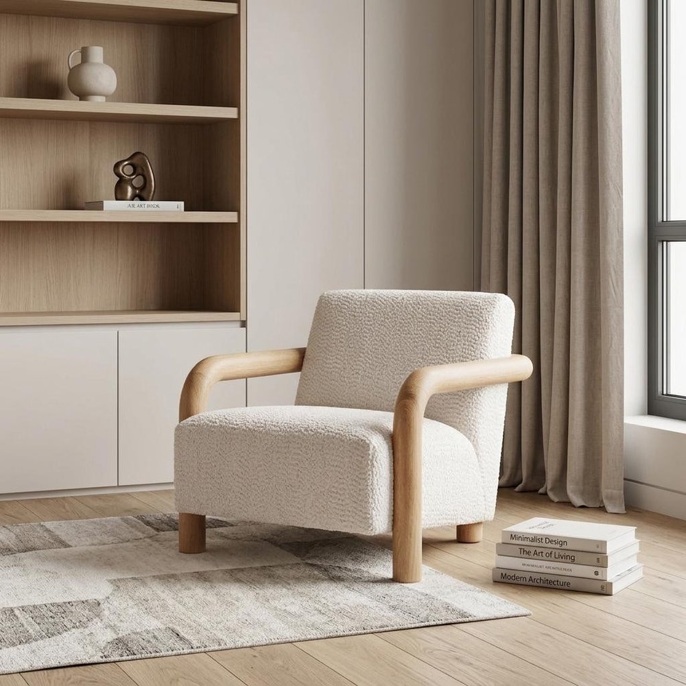 36" White And Natural Upholstered Arm Chair HomeRoots