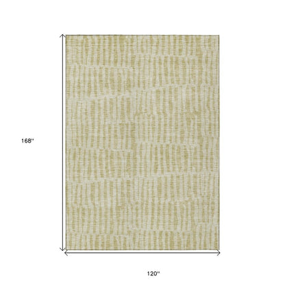 10' X 14' Beige And Tan Striped Washable Indoor Outdoor Area Rug HomeRoots