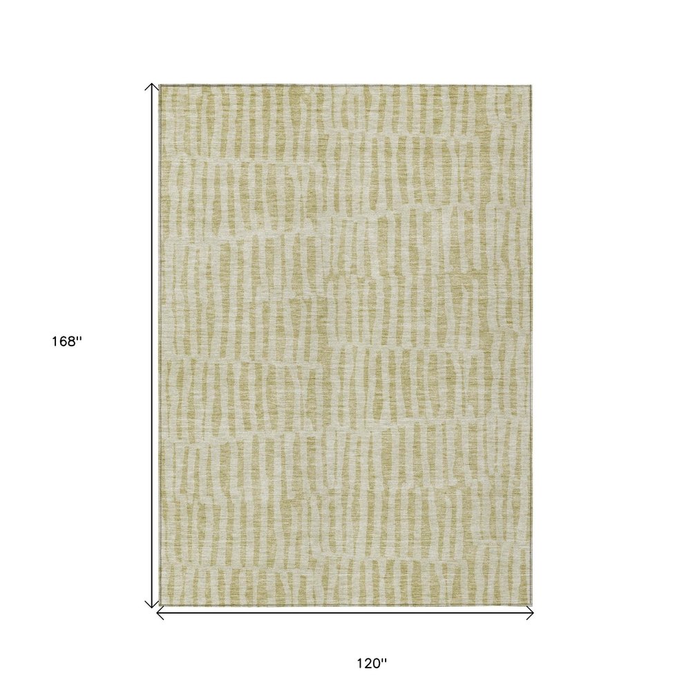 10' X 14' Beige And Tan Striped Washable Indoor Outdoor Area Rug — view 6