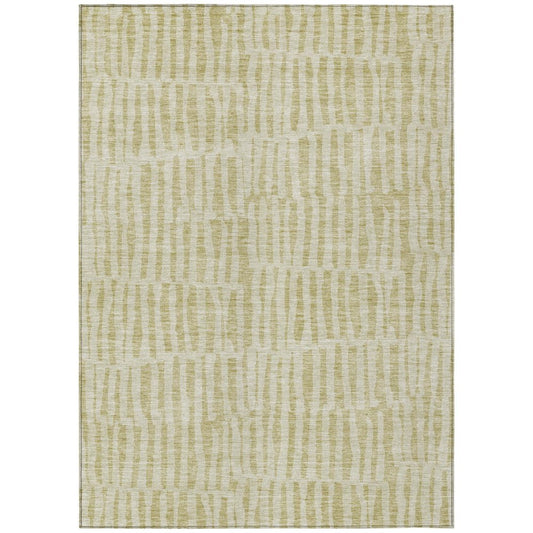 10' X 14' Beige And Tan Striped Washable Indoor Outdoor Area Rug