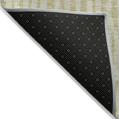 10' X 14' Beige And Tan Striped Washable Indoor Outdoor Area Rug