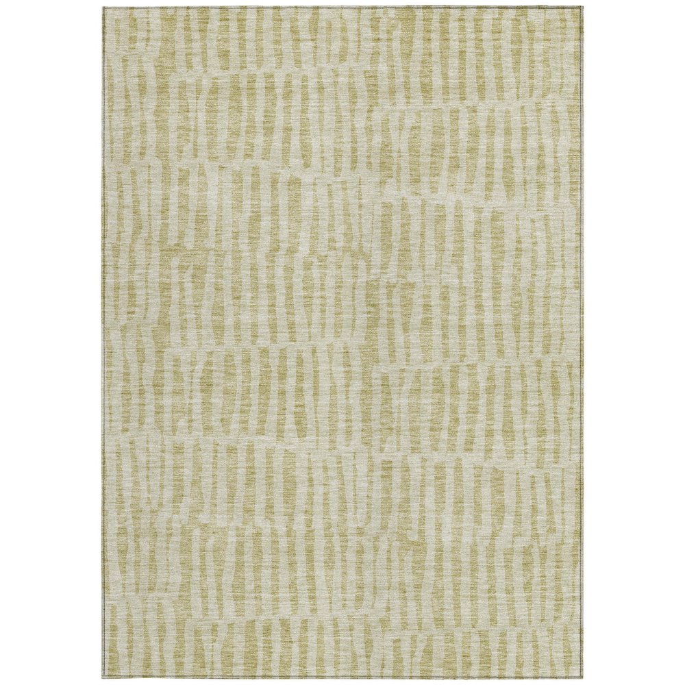 10' X 14' Beige And Tan Striped Washable Indoor Outdoor Area Rug