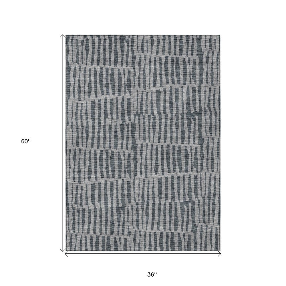 3' X 5' Charcoal And Gray Striped Washable Indoor Outdoor Area Rug HomeRoots