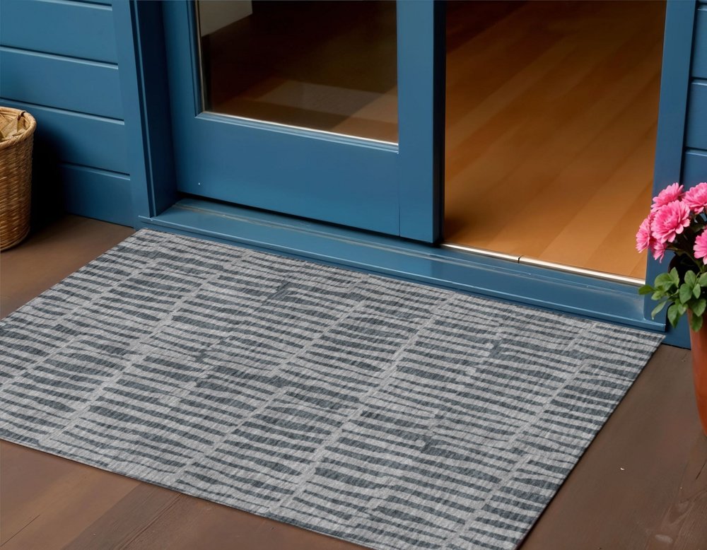 3' X 5' Charcoal And Gray Striped Washable Indoor Outdoor Area Rug — view 1