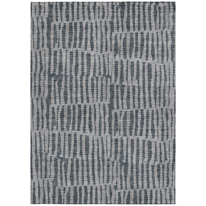 3' X 5' Charcoal And Gray Striped Washable Indoor Outdoor Area Rug HomeRoots
