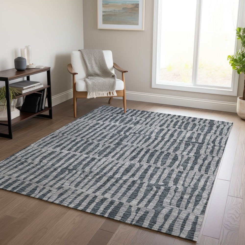 3' X 5' Charcoal And Gray Striped Washable Indoor Outdoor Area Rug HomeRoots