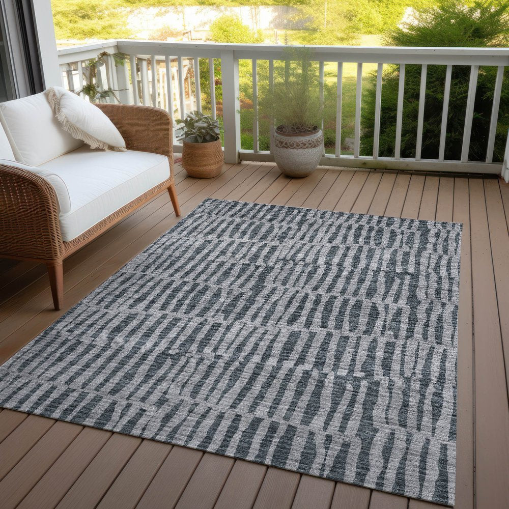 3' X 5' Charcoal And Gray Striped Washable Indoor Outdoor Area Rug — view 9