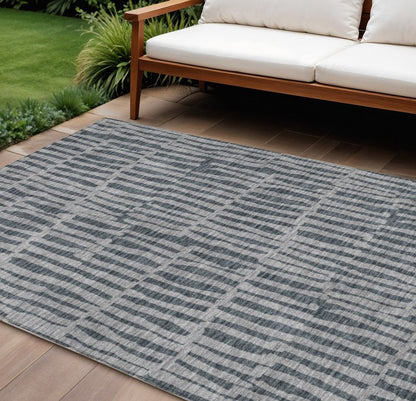 3' X 5' Charcoal And Gray Striped Washable Indoor Outdoor Area Rug HomeRoots