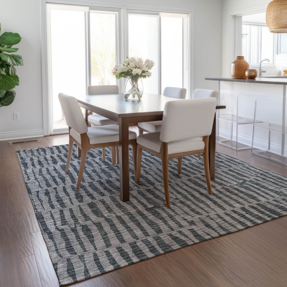 3' X 5' Charcoal And Gray Striped Washable Indoor Outdoor Area Rug — view 19