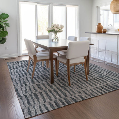 3' X 5' Charcoal And Gray Striped Washable Indoor Outdoor Area Rug HomeRoots
