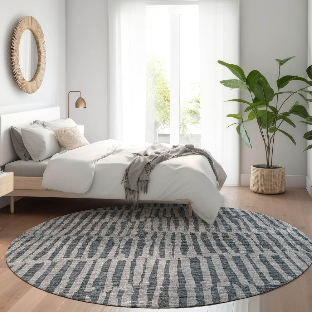 3' X 5' Charcoal And Gray Striped Washable Indoor Outdoor Area Rug HomeRoots