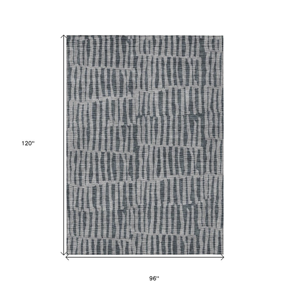 3' X 5' Charcoal And Gray Striped Washable Indoor Outdoor Area Rug — view 39