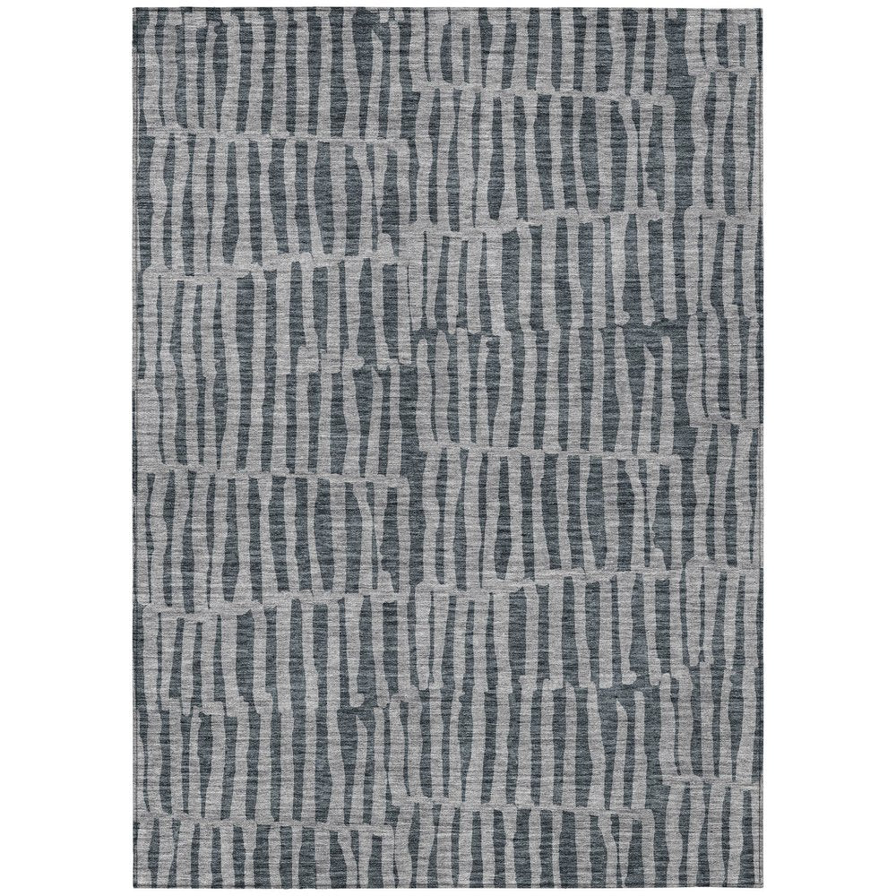 3' X 5' Charcoal And Gray Striped Washable Indoor Outdoor Area Rug HomeRoots