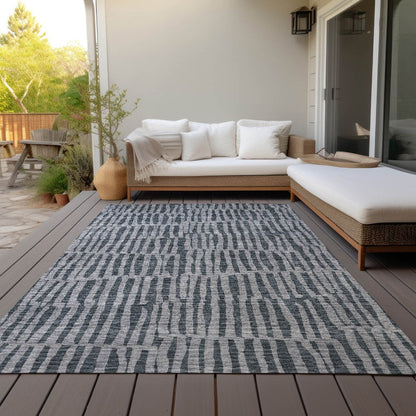 3' X 5' Charcoal And Gray Striped Washable Indoor Outdoor Area Rug HomeRoots