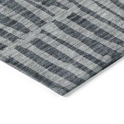 3' X 5' Charcoal And Gray Striped Washable Indoor Outdoor Area Rug HomeRoots