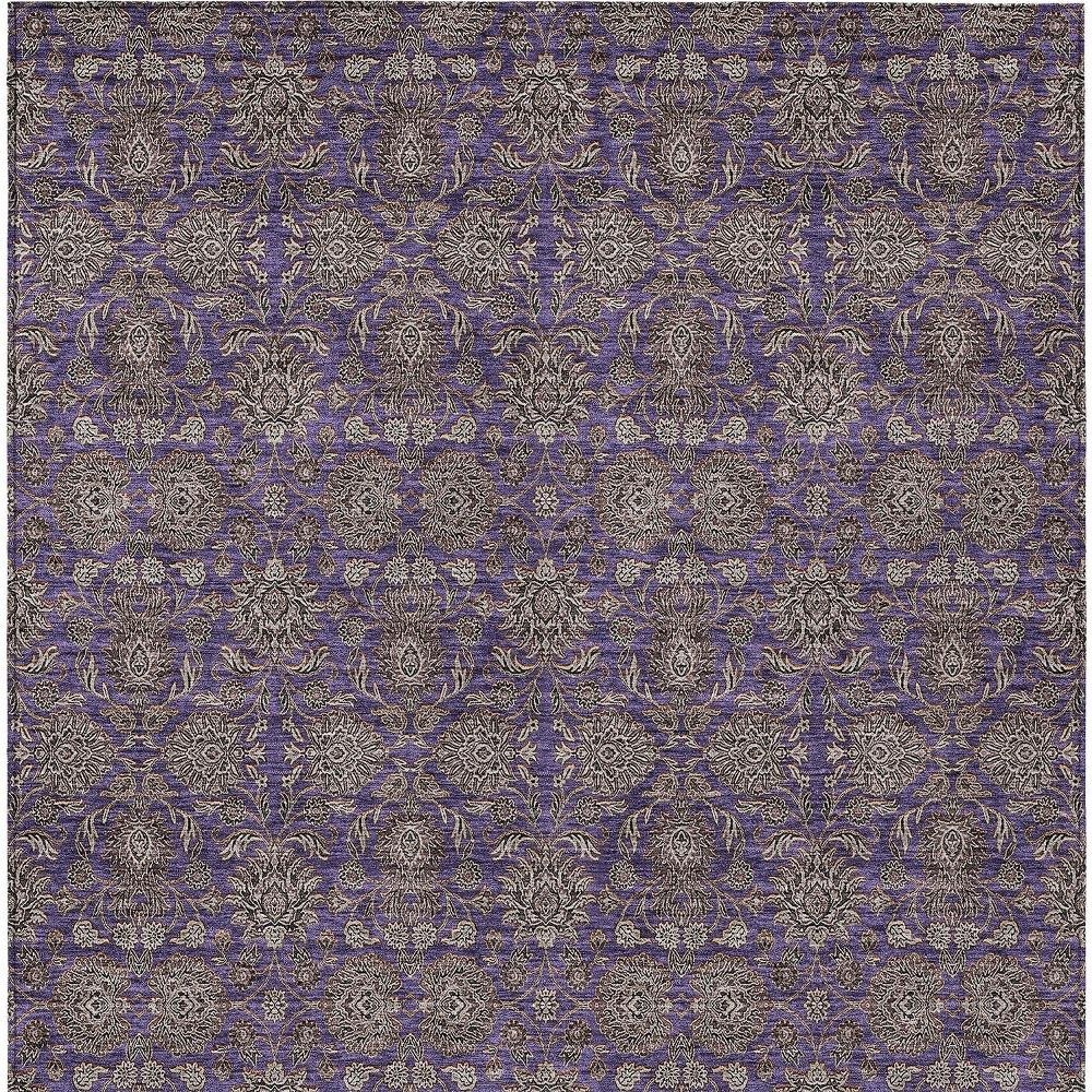 8' X 10' Purple Beige And Taupe Floral Washable Indoor Outdoor Area Rug