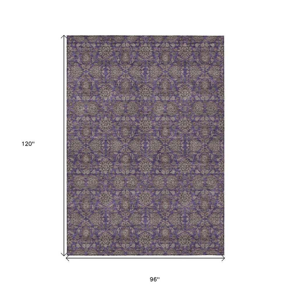8' X 10' Purple Beige And Taupe Floral Washable Indoor Outdoor Area Rug