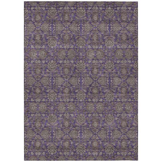 8' X 10' Purple Beige And Taupe Floral Washable Indoor Outdoor Area Rug