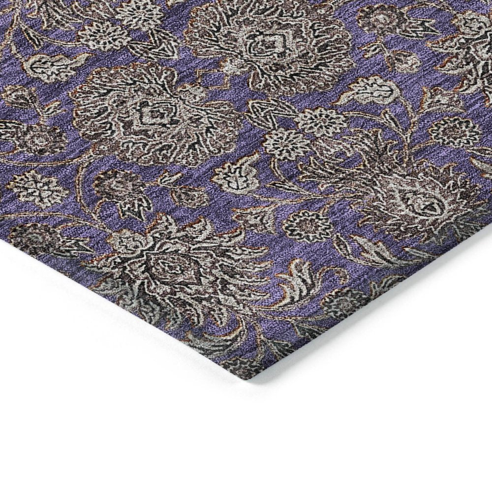 8' X 10' Purple Beige And Taupe Floral Washable Indoor Outdoor Area Rug