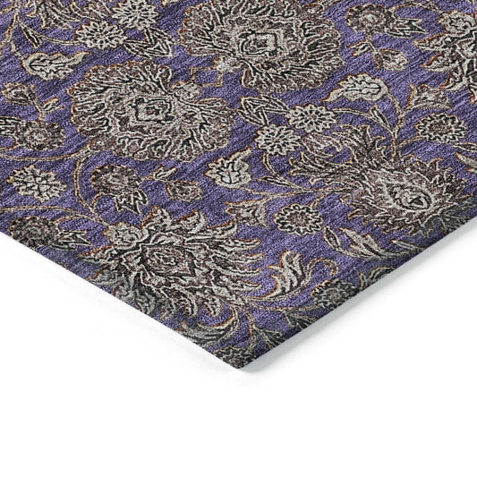 8' X 10' Purple Beige And Taupe Floral Washable Indoor Outdoor Area Rug