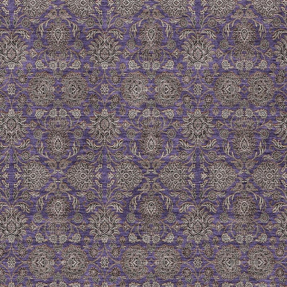 8' X 10' Purple Beige And Taupe Floral Washable Indoor Outdoor Area Rug