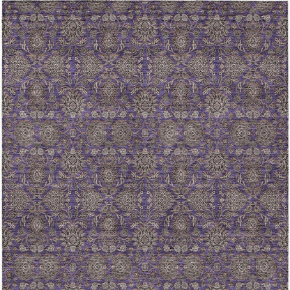 8' X 10' Purple Beige And Taupe Floral Washable Indoor Outdoor Area Rug