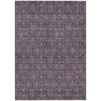 8' X 10' Purple Beige And Taupe Floral Washable Indoor Outdoor Area Rug