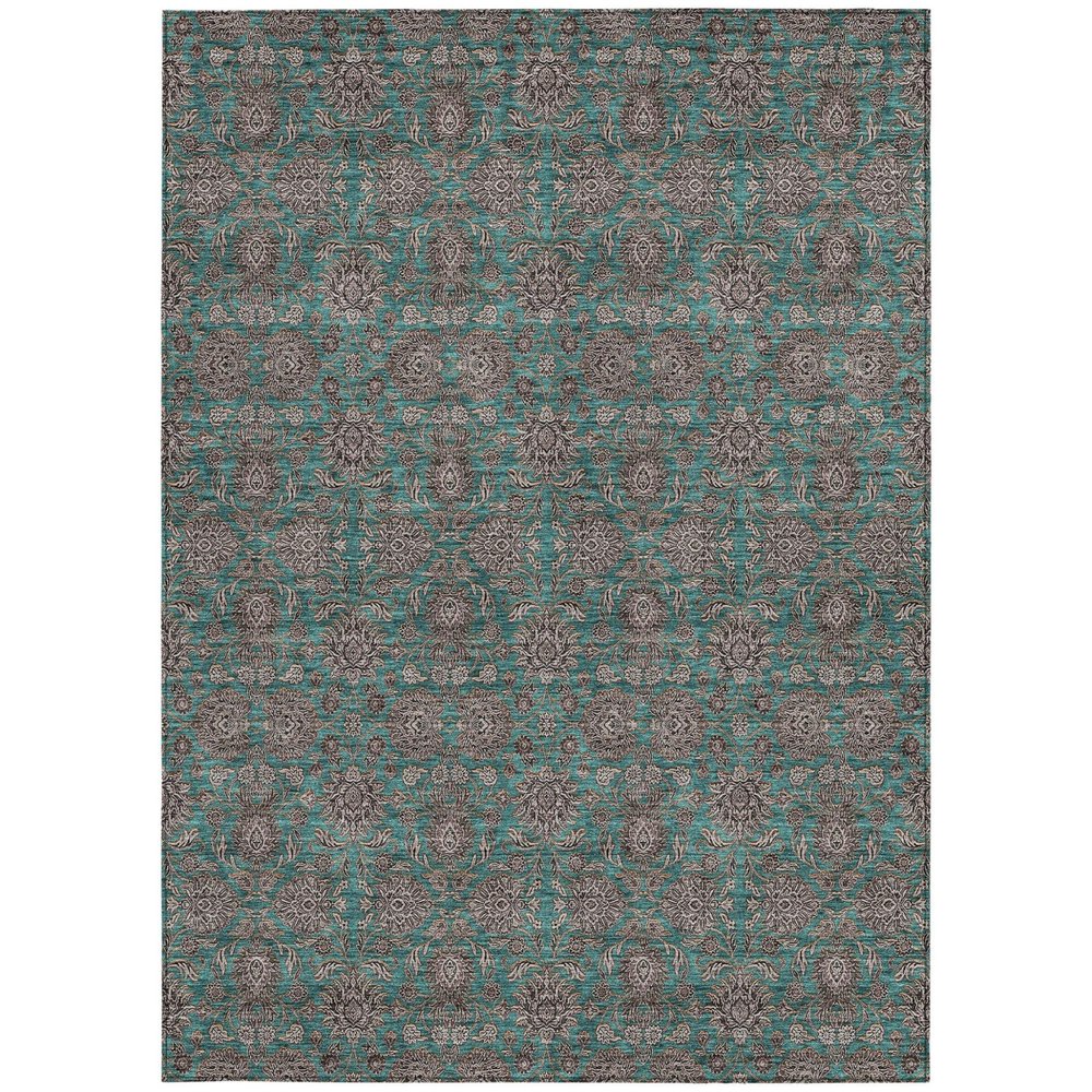 3' X 5' Teal Blue Beige And Taupe Floral Washable Indoor Outdoor Area Rug HomeRoots