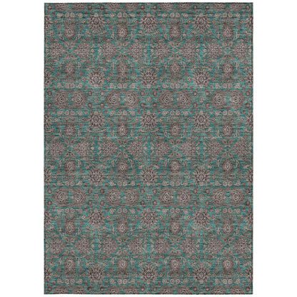 3' X 5' Teal Blue Beige And Taupe Floral Washable Indoor Outdoor Area Rug HomeRoots