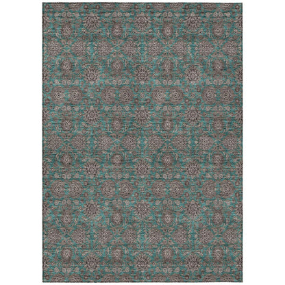 3' X 5' Teal Blue Beige And Taupe Floral Washable Indoor Outdoor Area Rug HomeRoots