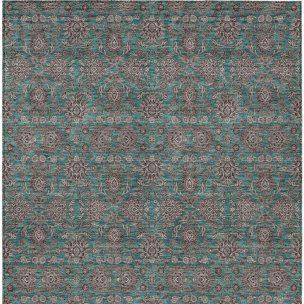 3' X 5' Teal Blue Beige And Taupe Floral Washable Indoor Outdoor Area Rug — view 4