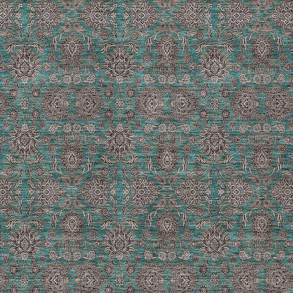 3' X 5' Teal Blue Beige And Taupe Floral Washable Indoor Outdoor Area Rug — view 10