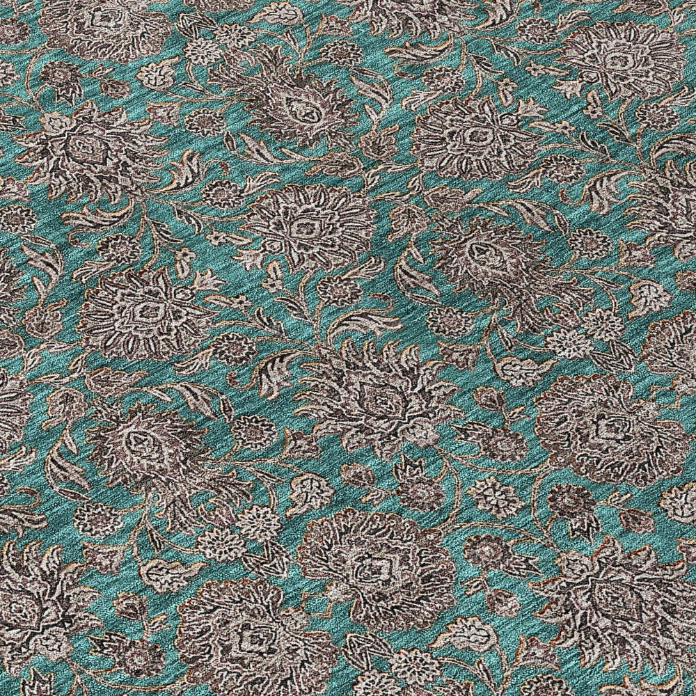 3' X 5' Teal Blue Beige And Taupe Floral Washable Indoor Outdoor Area Rug — view 9
