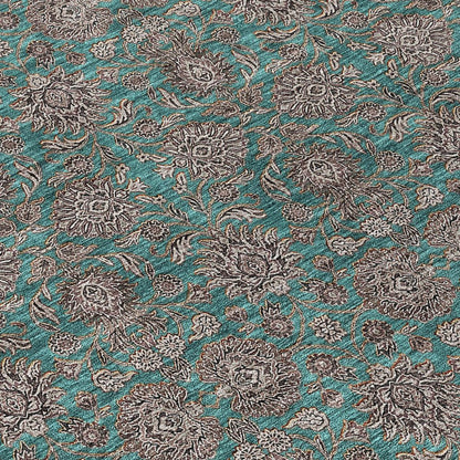 3' X 5' Teal Blue Beige And Taupe Floral Washable Indoor Outdoor Area Rug HomeRoots