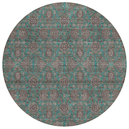 3' X 5' Teal Blue Beige And Taupe Floral Washable Indoor Outdoor Area Rug HomeRoots