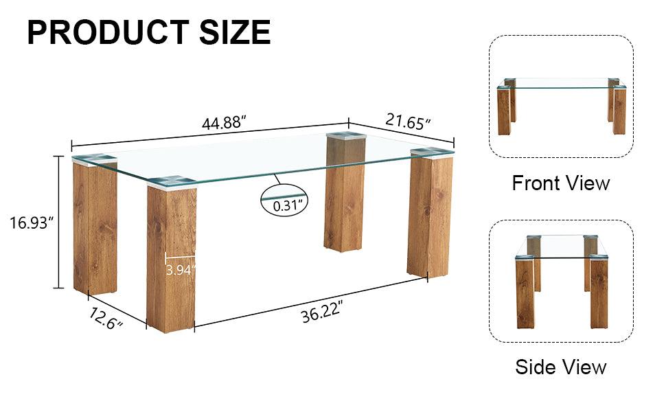 Glass-Top Coffee Table tea table with MDF Legs - Stylish Blend of Elegance and Durability 44.9"*21.7"*16.9" - FurniFindUSA