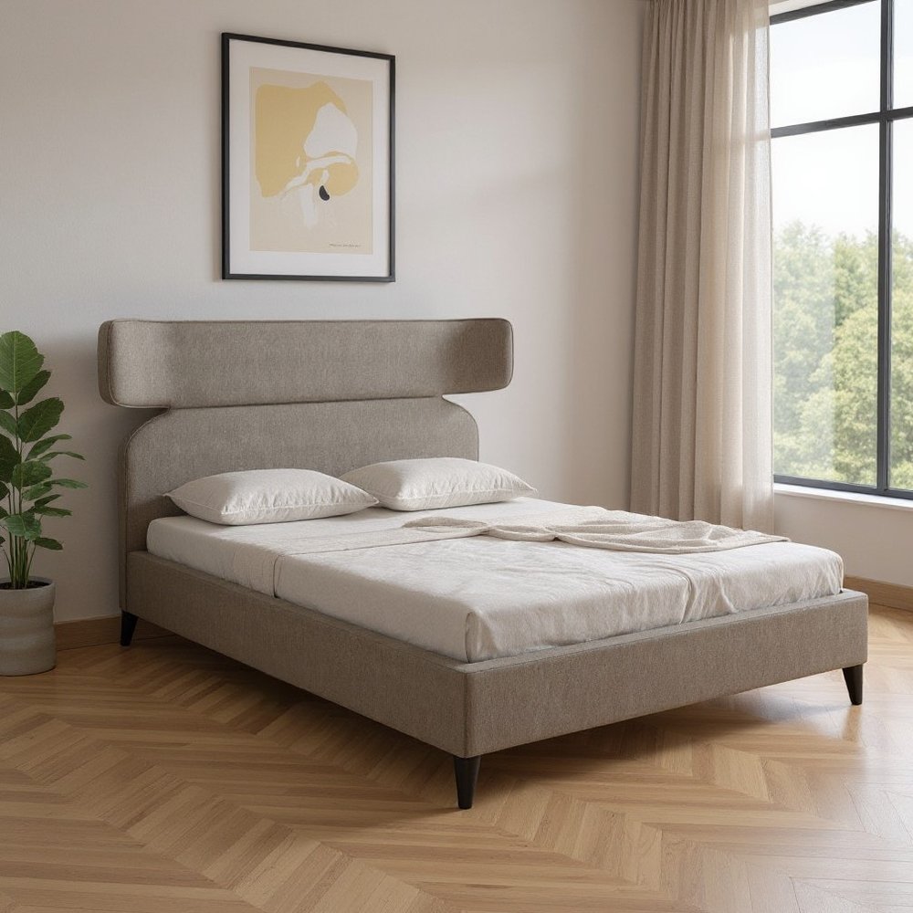 Brown Solid Wood And Upholstery Queen Bed Frame HomeRoots