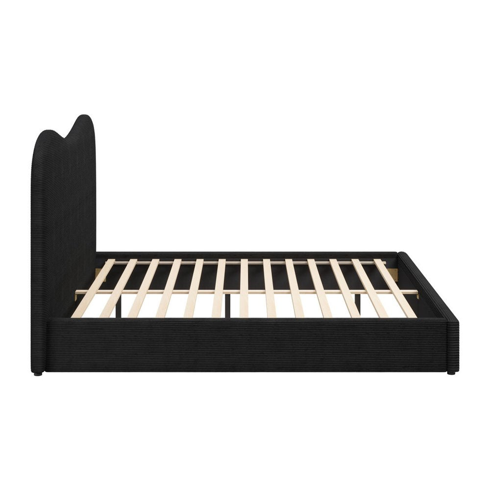 Black Ribbed Texture Velvet Upholstered King Bed Frame HomeRoots