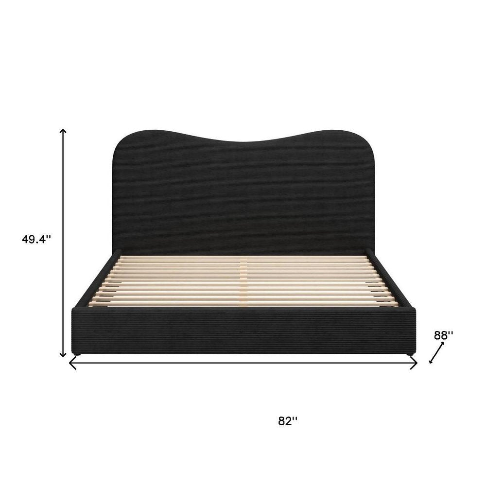 Black Ribbed Texture Velvet Upholstered King Bed Frame HomeRoots