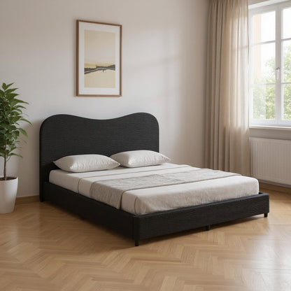 Black Ribbed Texture Velvet Upholstered King Bed Frame HomeRoots