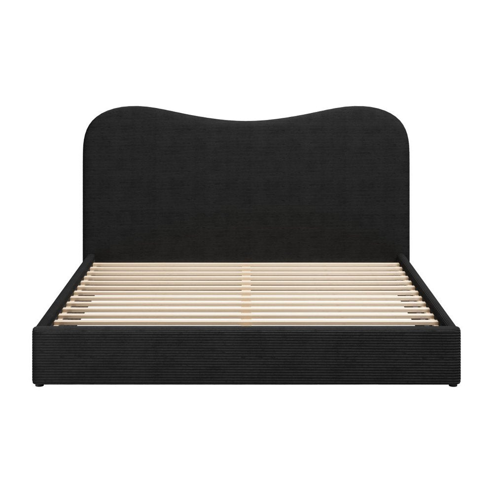 Black Ribbed Texture Velvet Upholstered King Bed Frame HomeRoots