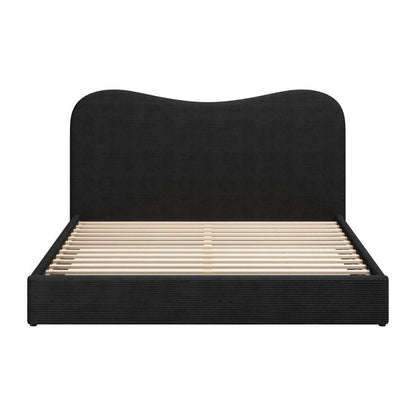 Black Ribbed Texture Velvet Upholstered King Bed Frame HomeRoots