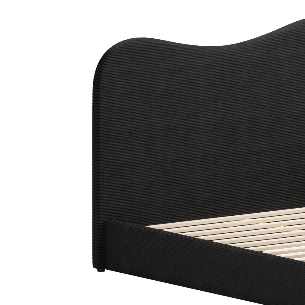 Black Ribbed Texture Velvet Upholstered King Bed Frame HomeRoots