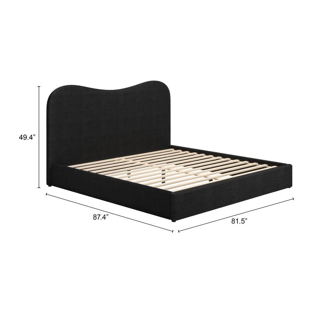 Black Ribbed Texture Velvet Upholstered King Bed Frame HomeRoots