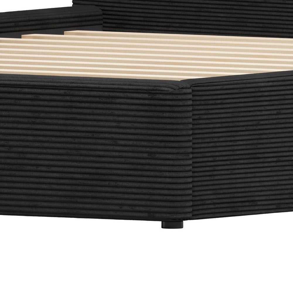 Black Ribbed Texture Velvet Upholstered King Bed Frame HomeRoots