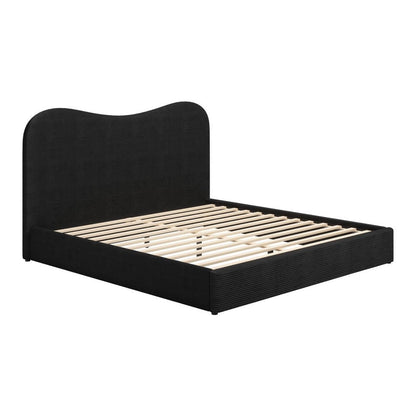 Black Ribbed Texture Velvet Upholstered King Bed Frame HomeRoots