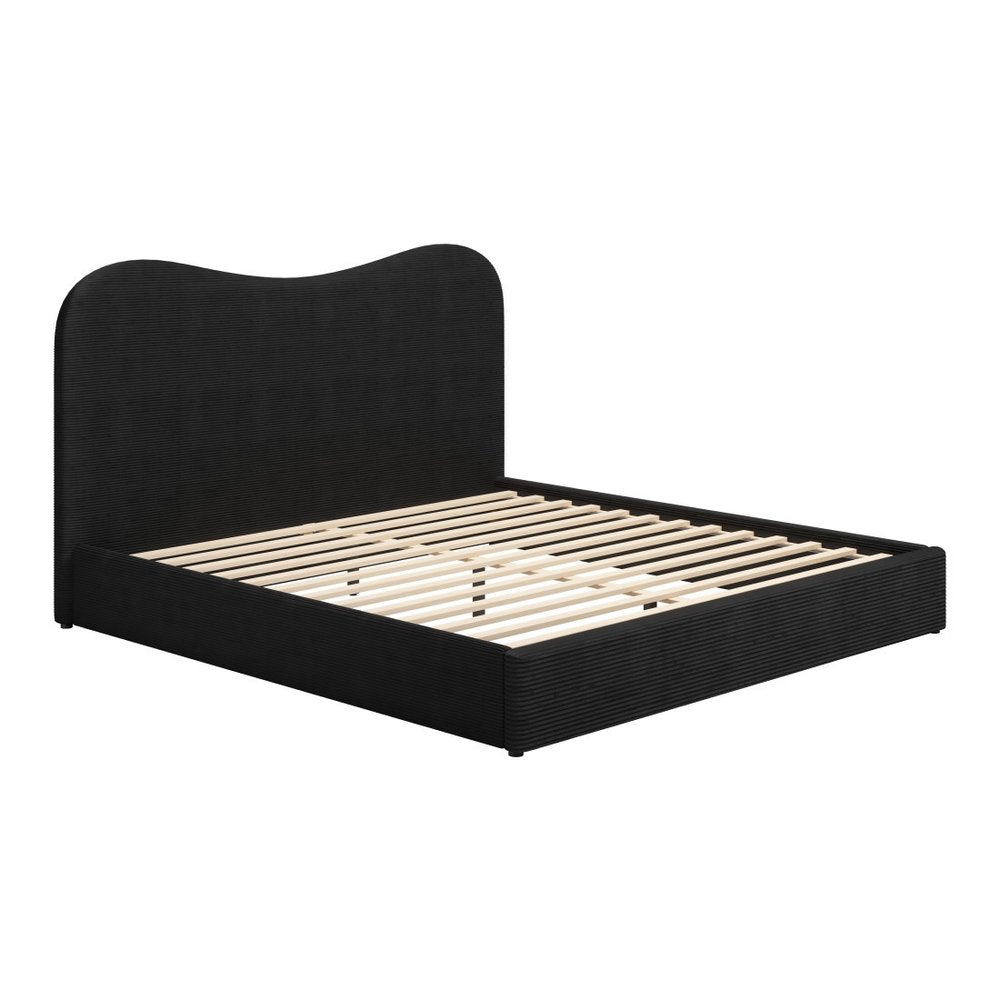 Black Ribbed Texture Velvet Upholstered King Bed Frame HomeRoots