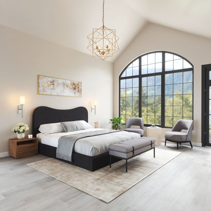 Black Ribbed Texture Velvet Upholstered King Bed Frame HomeRoots